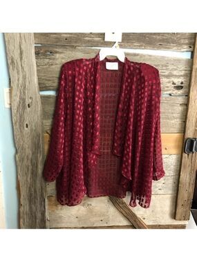 VINTAGE Image Size 1X Burgundy Velvet Burnout Semi-Sheer Cover-up
